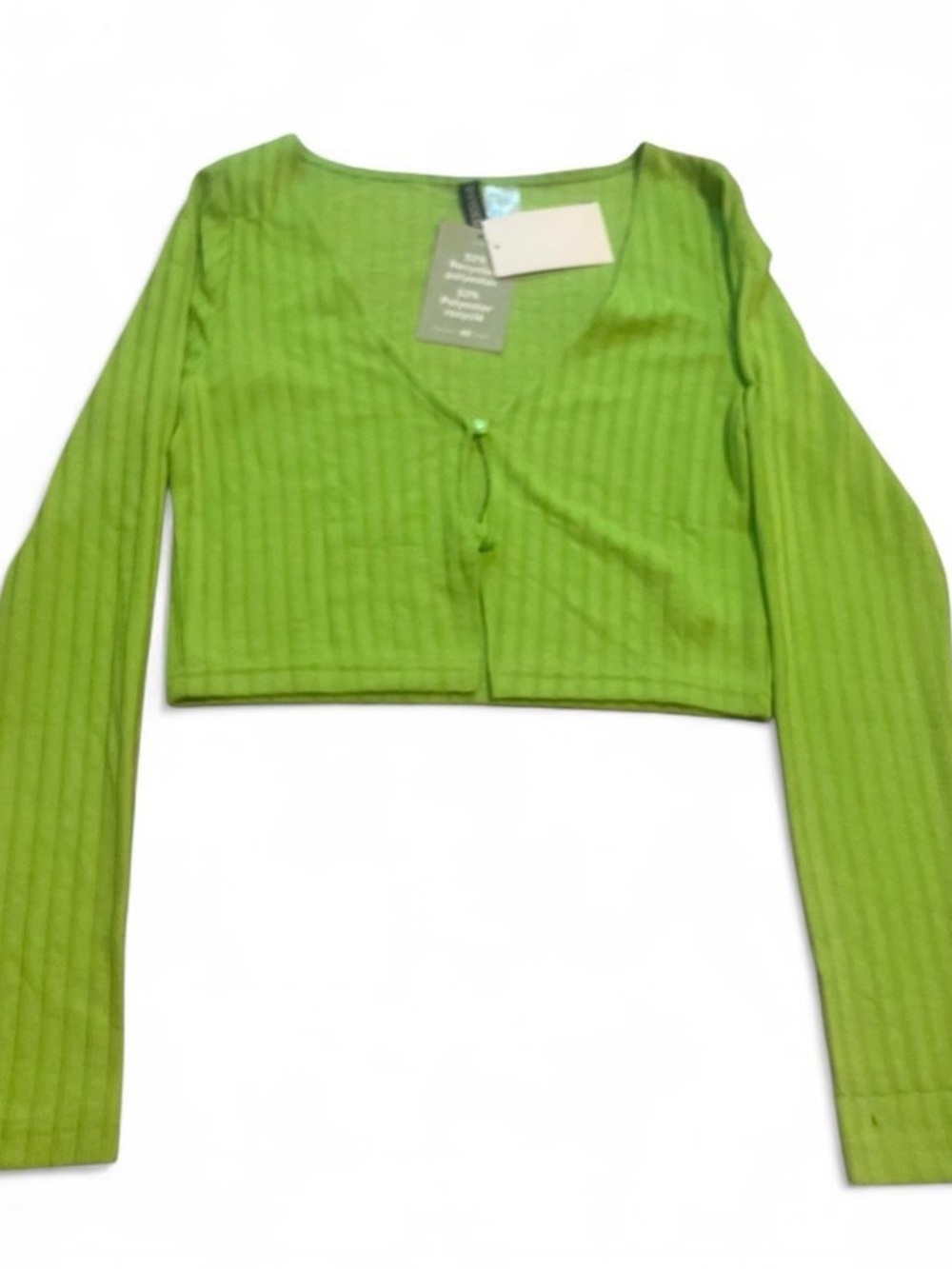 Divided Lime Green Ribbed Cropped Button-Up Top Y2K